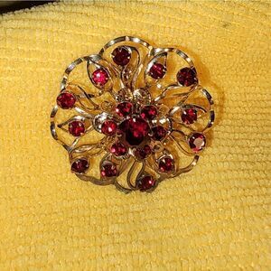 Elegant Red Gemstone Brooch